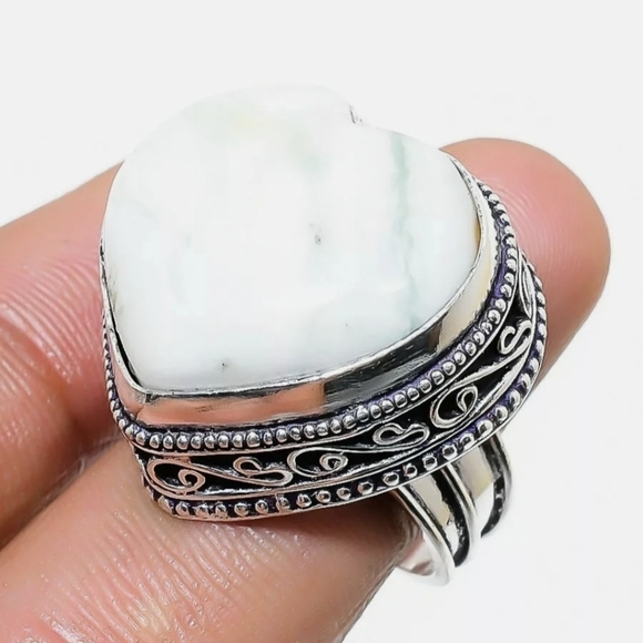 New Heart Shaped Tree Agate 925 Silver Ring. - Picture 4 of 16
